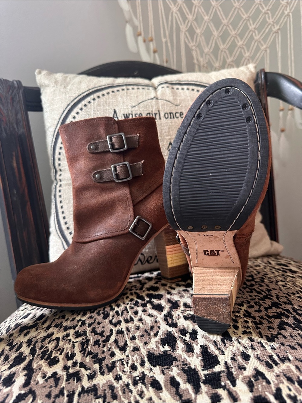CAT Boutique Collection. Brown Suede Buckle Ankle Boots for Women